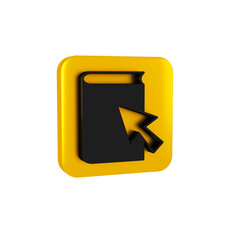 Black Online book icon isolated on transparent background. Internet education concept, e-learning resources, distant online courses. Yellow square button.