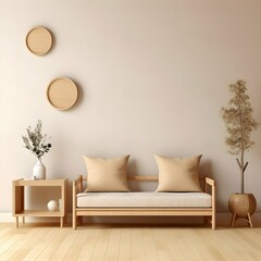 modern living room with sofa, beige room interior