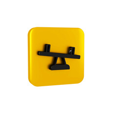 Black Seesaw icon isolated on transparent background. Teeter equal board. Playground symbol. Yellow square button.