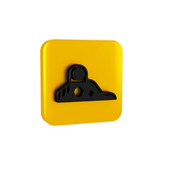 Black Slide playground icon isolated on transparent background. Childrens slide. Yellow square button.
