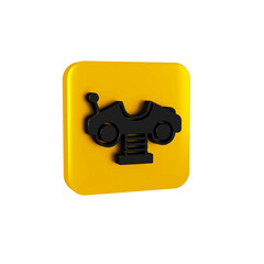 Black Swing car on the playground icon isolated on transparent background. Childrens carousel with car. Amusement icon. Yellow square button.
