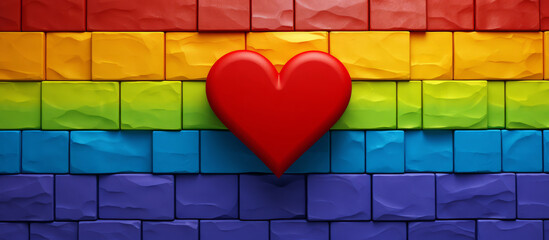 Red heart on rainbow colorful banner background. LGBT flag, May 17 - International Day Against Homophobia, Transphobia and Biphobia (IDAHOT) Abstract creative design background.