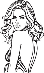 Hot girl in sexy pose black and white drawing vector