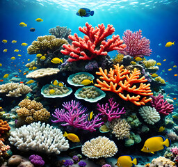 Naklejka na ściany i meble Thriving Underwater Coral Reef Ecosystem in Full Bloom. generative AI