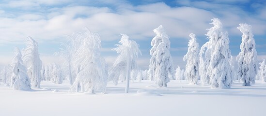 Fototapeta na wymiar In Russia the snowy landscape is adorned by trees