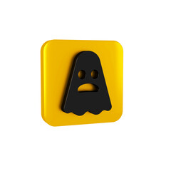 Black Ghost icon isolated on transparent background. Happy Halloween party. Yellow square button.