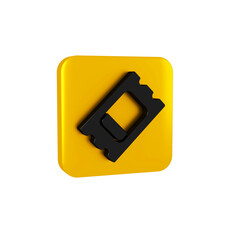 Black Circus ticket icon isolated on transparent background. Amusement park. Yellow square button.