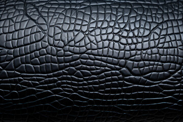 A close-up view captures the intricate texture of black leather. Generative Ai.