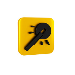 Black Magic wand icon isolated on transparent background. Star shape magic accessory. Magical power. Happy Halloween party. Yellow square button.