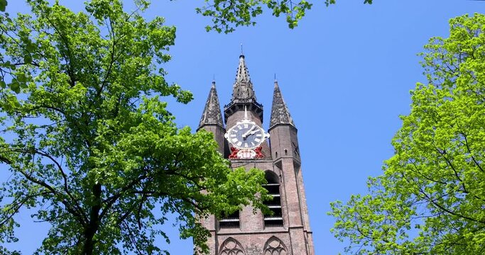 Oude Kerk, is a historic church in Delft, Netherlands, is a 75-meter-high brick tower that leans about two meters from the vertical.