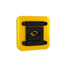 Fototapeta premium Black Magic scroll icon isolated on transparent background. Decree, paper, parchment, scroll icon. Yellow square button.