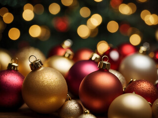 Fototapeta premium colorful christmas baubles and festive lights blur holiday season festive background