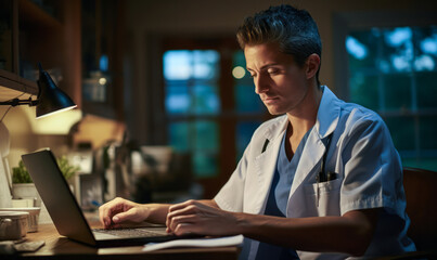 Fototapeta premium At-Home Academics: Medical Student Studying via Laptop