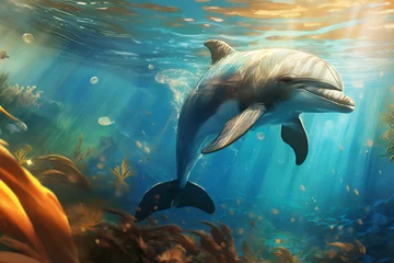 Fotobehang dolphin in the sea or ocean under water. © MaskaRad