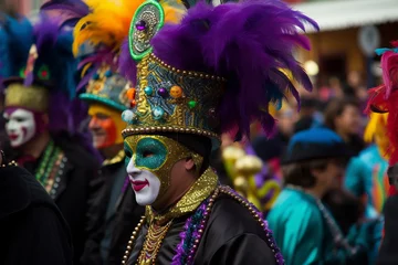 Foto auf Alu-Dibond People in carnival costumes outdoors closeup. Generative AI © lanych