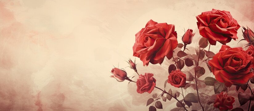 Digital manipulation of a vintage style red rose illustration resembling a painted effect