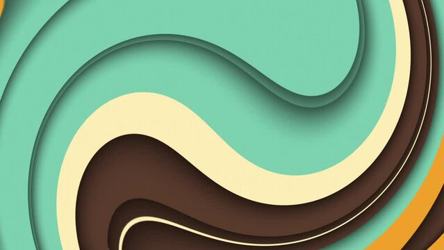 Trendy retro 1970s wavy pattern background with gently moving cutout shapes in vintage color tones. This simple abstract motion background animation is HD and a seamless loop.