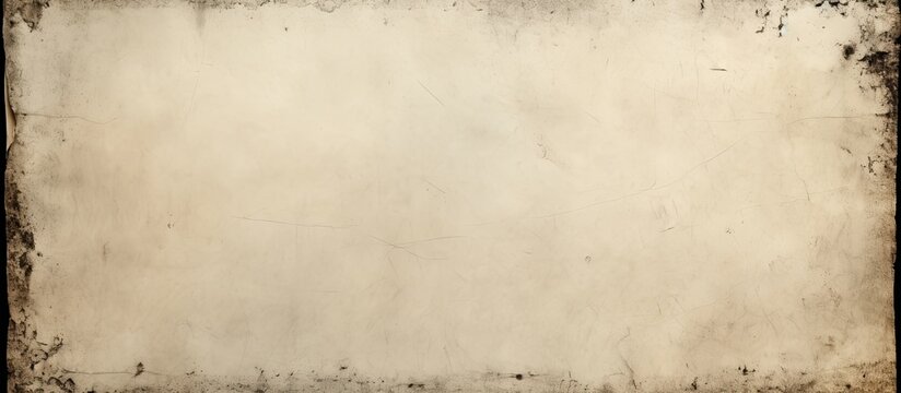 Front view of a detailed studio shot showcasing a vintage and antique art concept featuring a blank aged paper sheet that serves as an old dirty frame background with dust and stains The im