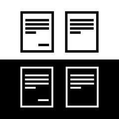 Sheet of paper icon. Office or work document symbol. Identification of print, news section or printer settings, format or arrangement of text.