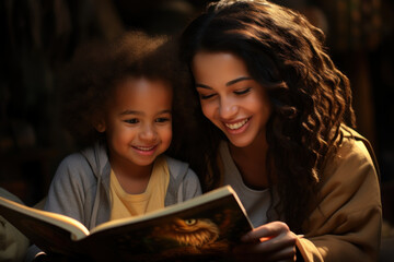 A parent reading to their child, emphasizing the critical role of early childhood education in poverty prevention. Generative Ai. - obrazy, fototapety, plakaty