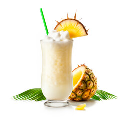 Pina Colada with pineapple, coconut and creamy white top isolated on white