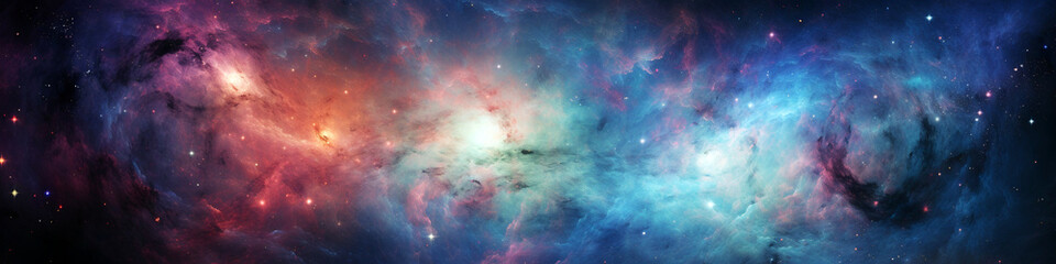 Vibrant cosmic nebula panorama - obrazy, fototapety, plakaty