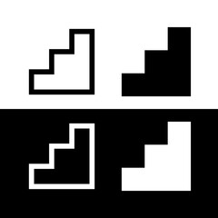 Set of stairs or steps icons. Ladder, symbol of rise, upward movement or advancement in work. Steps denoting development, knowledge and skills or improvement.