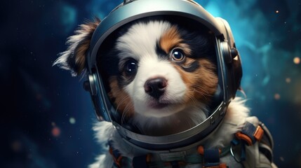 Puppy astronaut in a tiny space suit
