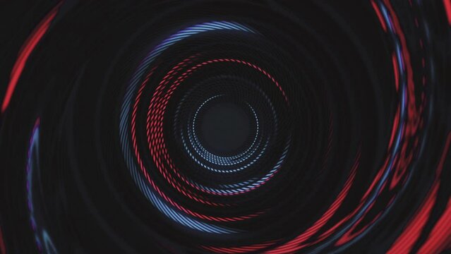 Swirling circles of flashing blue and red light abstract motion background animation.