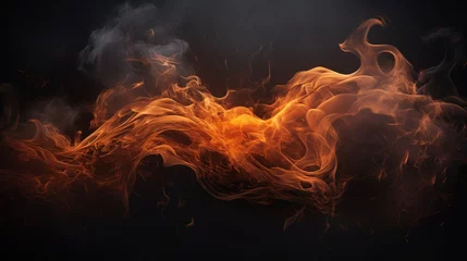 Fotobehang Swirling, billowing smoke with thick tendrils and a smoldering ember. Intricate, abstract patterns curl and rise, creating a mesmerizing mist © Aidas
