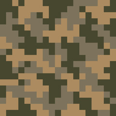Camouflage background or khaki. Dazzle paint, seamless pattern of squares of different colors. Military attribute of clothing or military equipment. Symbol of an army, hunter or fisherman.