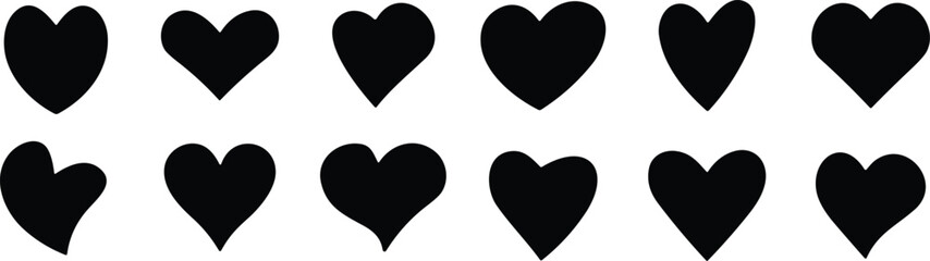 Collection of black heart symbol, Love hearts signs icon set, love symbol vector. Hand drawn style.