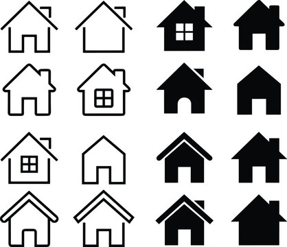 House or home symbol. homepage Set of real estate objects and houses black icons. Collection home icons in flat and line style for apps and websites