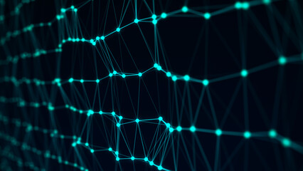 Blue network connection abstract background. Digital structure backdrop with points and lines. Big data visualization. 3D rendering.
