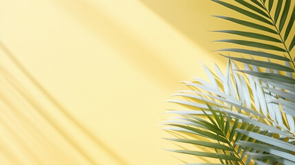 vacation background with palm trees in front of warm sunny yellow colored background with text space