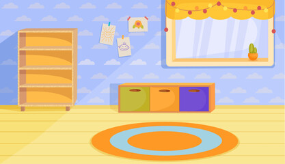 Colorful interior of a children's room. Vector graphics.