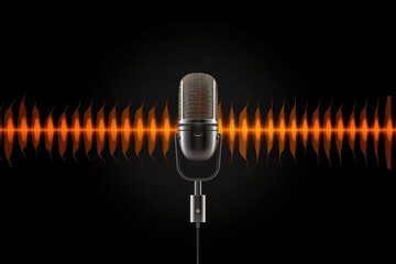 Retro microphone over the sound waves equalizer background, musical instrument concept