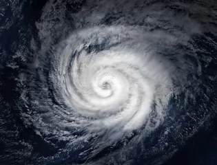 Foto op Canvas Super Typhoon, tropical storm, cyclone, hurricane, tornado, over ocean. Weather background. Typhoon,  storm, windstorm, superstorm, gale moves to the ground.  Elements of this image furnished by NASA. © Tryfonov