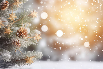 Fototapeta na wymiar Christmas background with Christmas tree and snowflakes. Copy space.