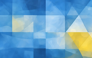Blue and Yellow Cubism Background with Serene Watercolor Patterns.