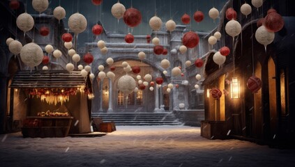 Lantern-lit street with festive decor, perfect for event design or cultural celebration themes....