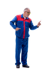 Old repairman isolated on white