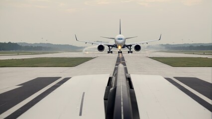 Airplane landing/taking off at airport exterior 