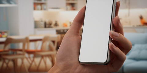 CU Caucasian woman using her phone at home, daytime shot