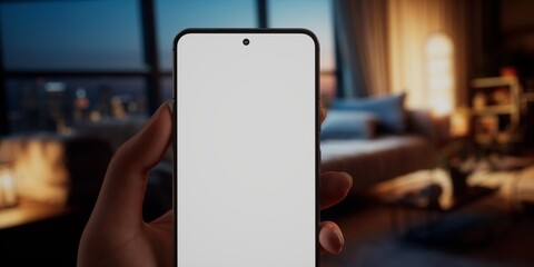 CU Caucasian woman using her phone at home, Evening shot