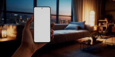 CU Caucasian woman using her phone at home, Evening shot