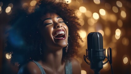A vibrant singer with a radiant afro, Ideal for music festival promotions, vocal empowerment workshops, or cultural events.