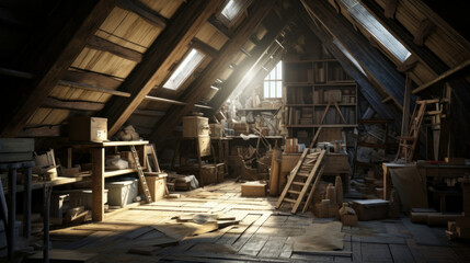 An old attic is filled with memories and stories of times past - obrazy, fototapety, plakaty