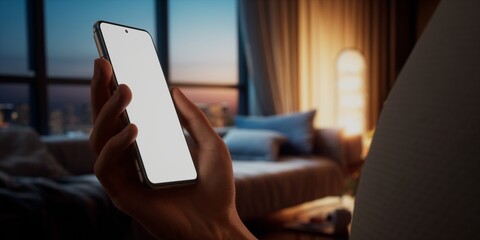 CU Caucasian man using his phone at home, daytime shot