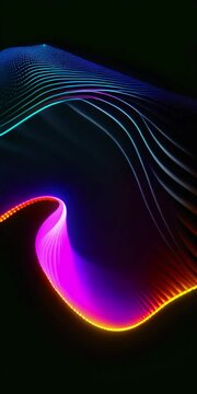 Maritime seashell constructed from round dots on a black background, neon colors